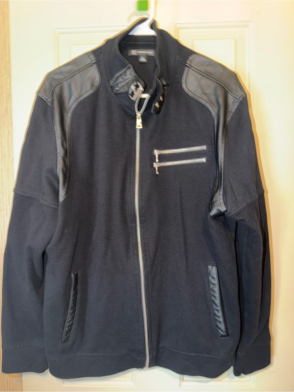 INC International Concepts Black Bomber Jacket with Leather Accents